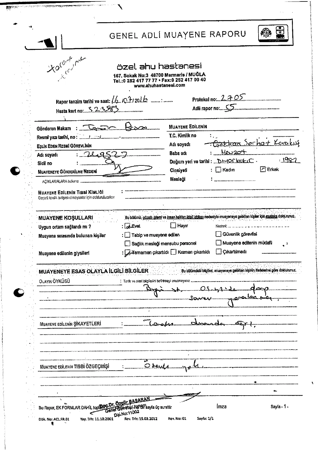 General Forensic Examination Reports of Hamza Eroğlu and Serhat Karakuş — first page
