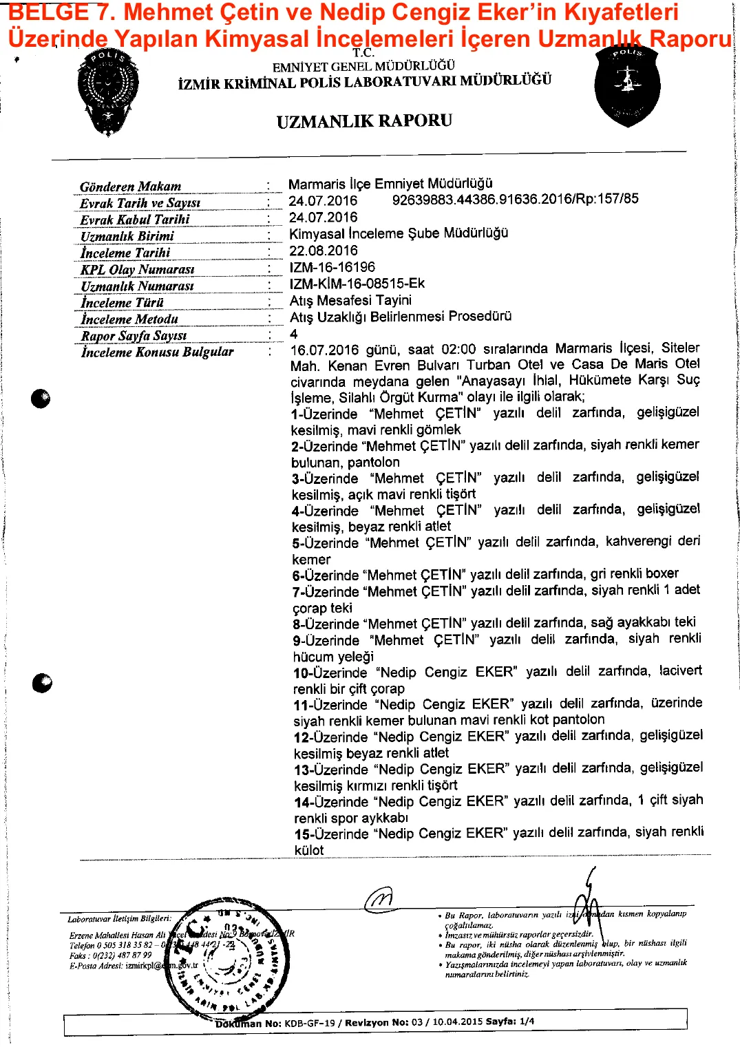 Clothing Chemical Examination Expert Report — first page