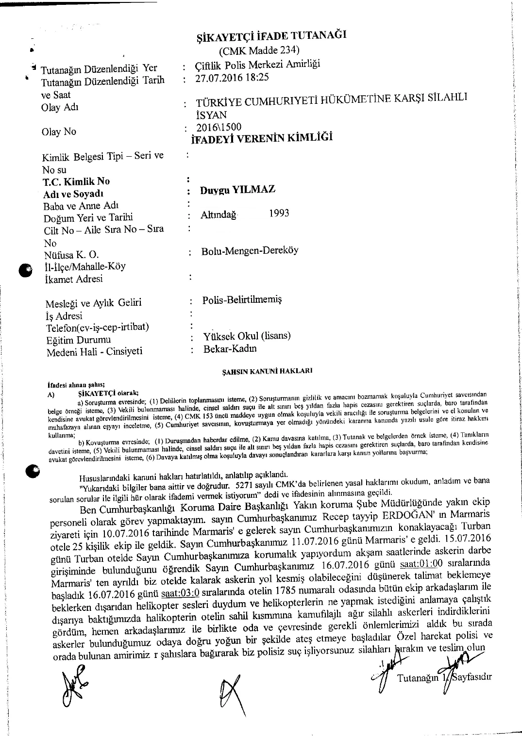 Statements of Thirteen Presidential Bodyguards — first page