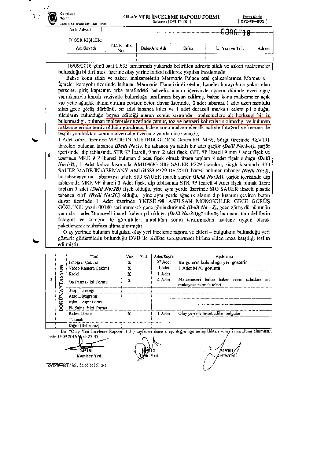 Crime-Scene Investigation Report on the Recovery of the Missing Pistols (Section 18) — first page