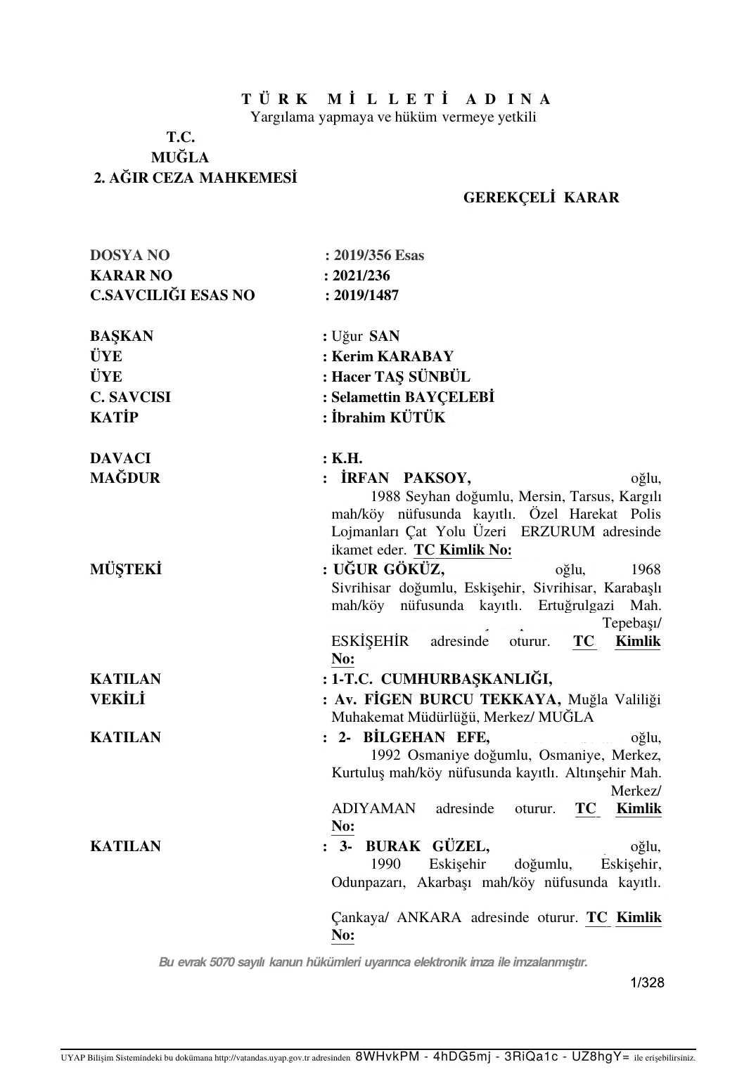 Marmaris Robbery Trial — Reasoned Judgment — first page