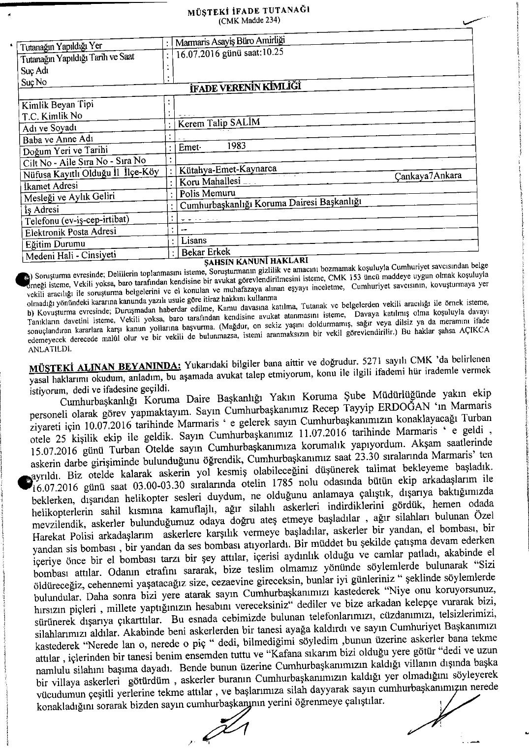 Statements of Seven Presidential Bodyguards — first page